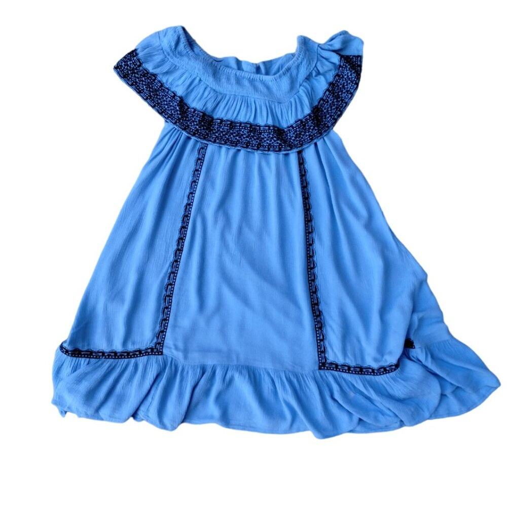 Body Glove Ruffle elastic off shoulder Gauze Embroidered Mini Casual Sun Dress M